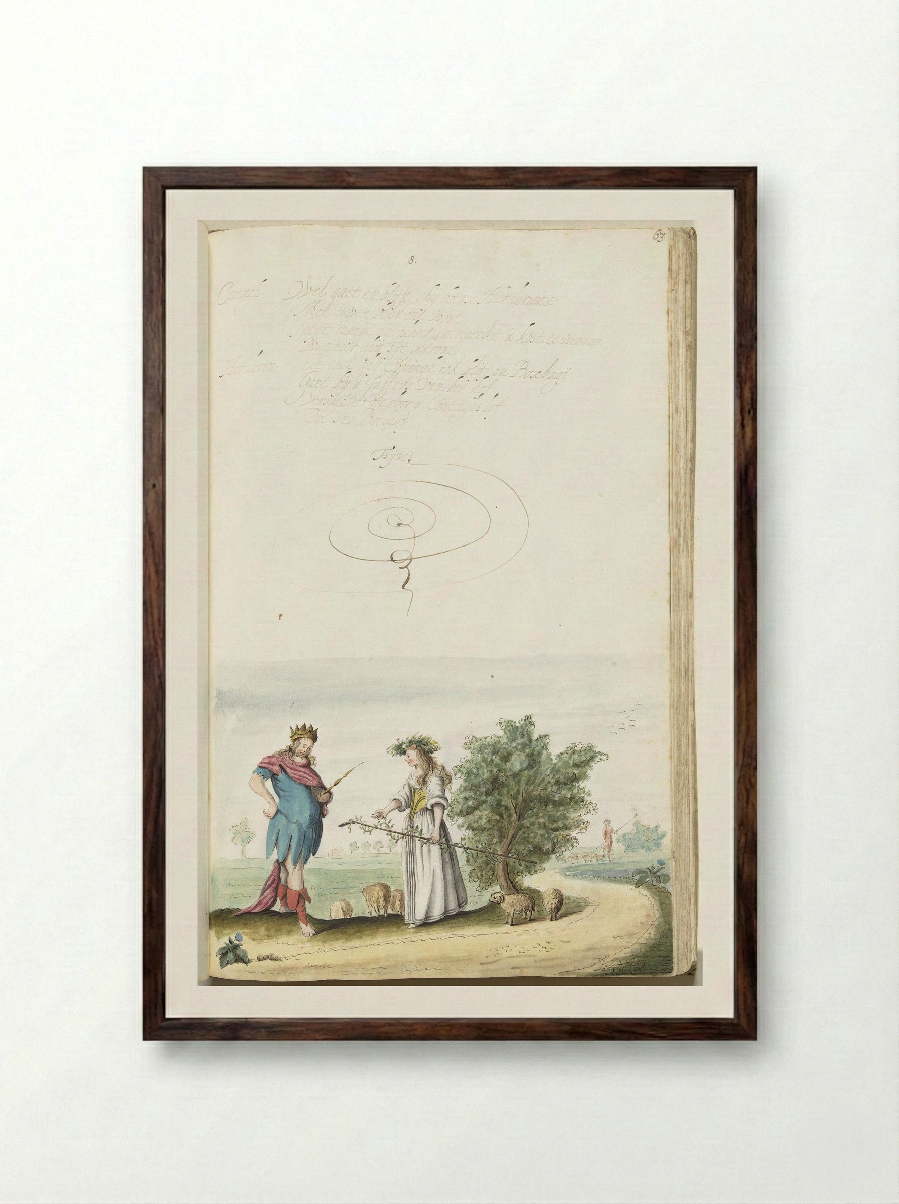 Koning en herderin in gesprek - Gesina ter Borch - Framed Print Dark Wood