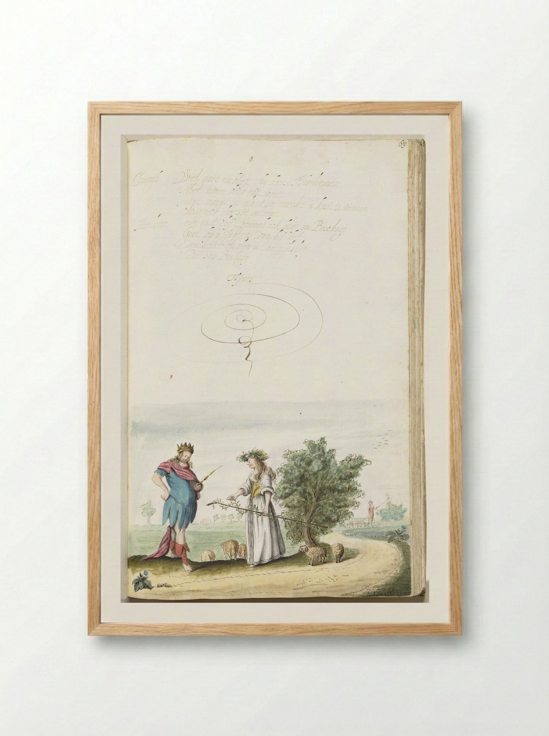 Koning en herderin in gesprek - Gesina ter Borch - Framed Print Wood