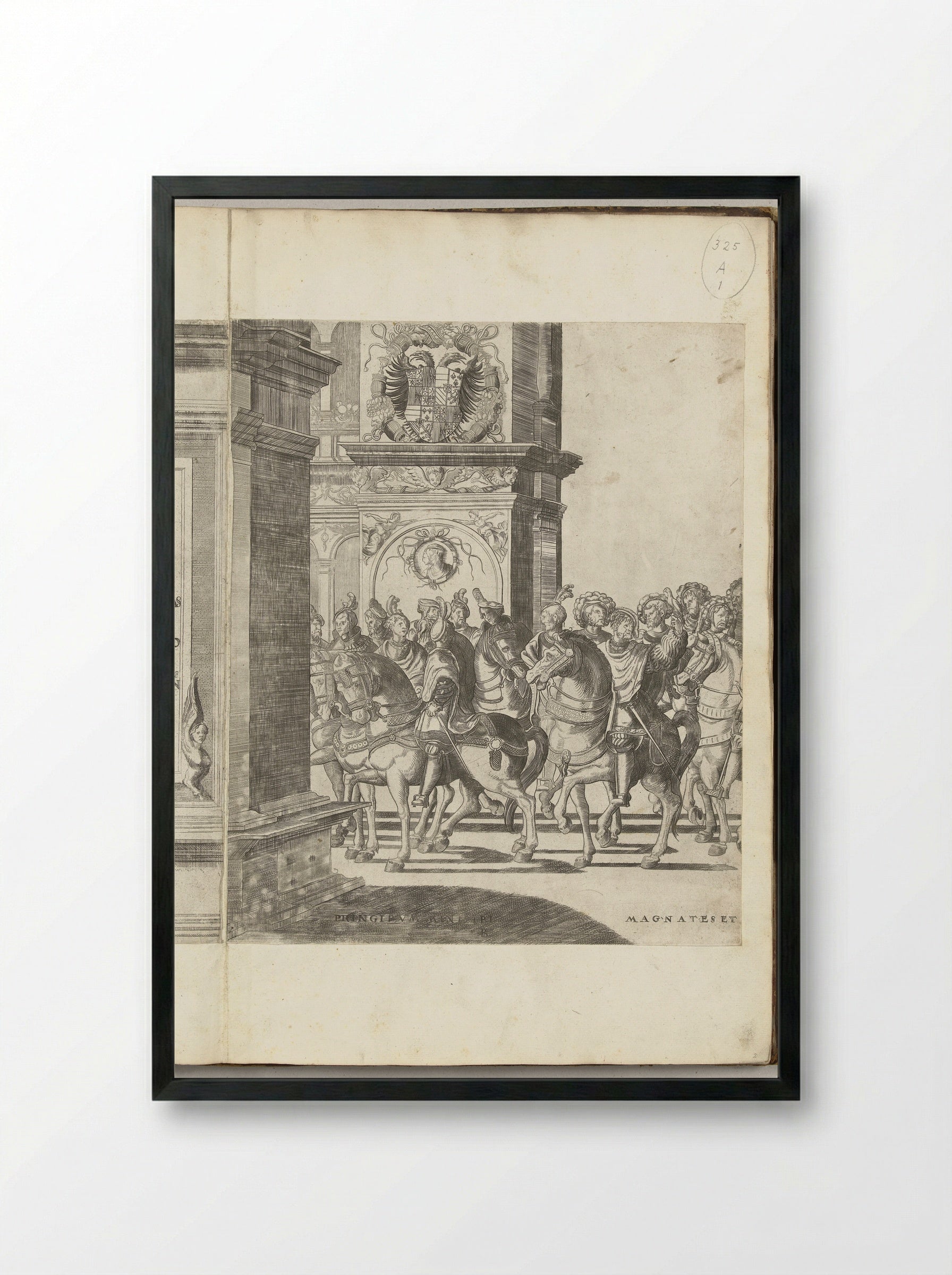 Kop van de stoet bij een triomfpoort, plaat B - Nicolaas Hogenberg - Framed Print Black