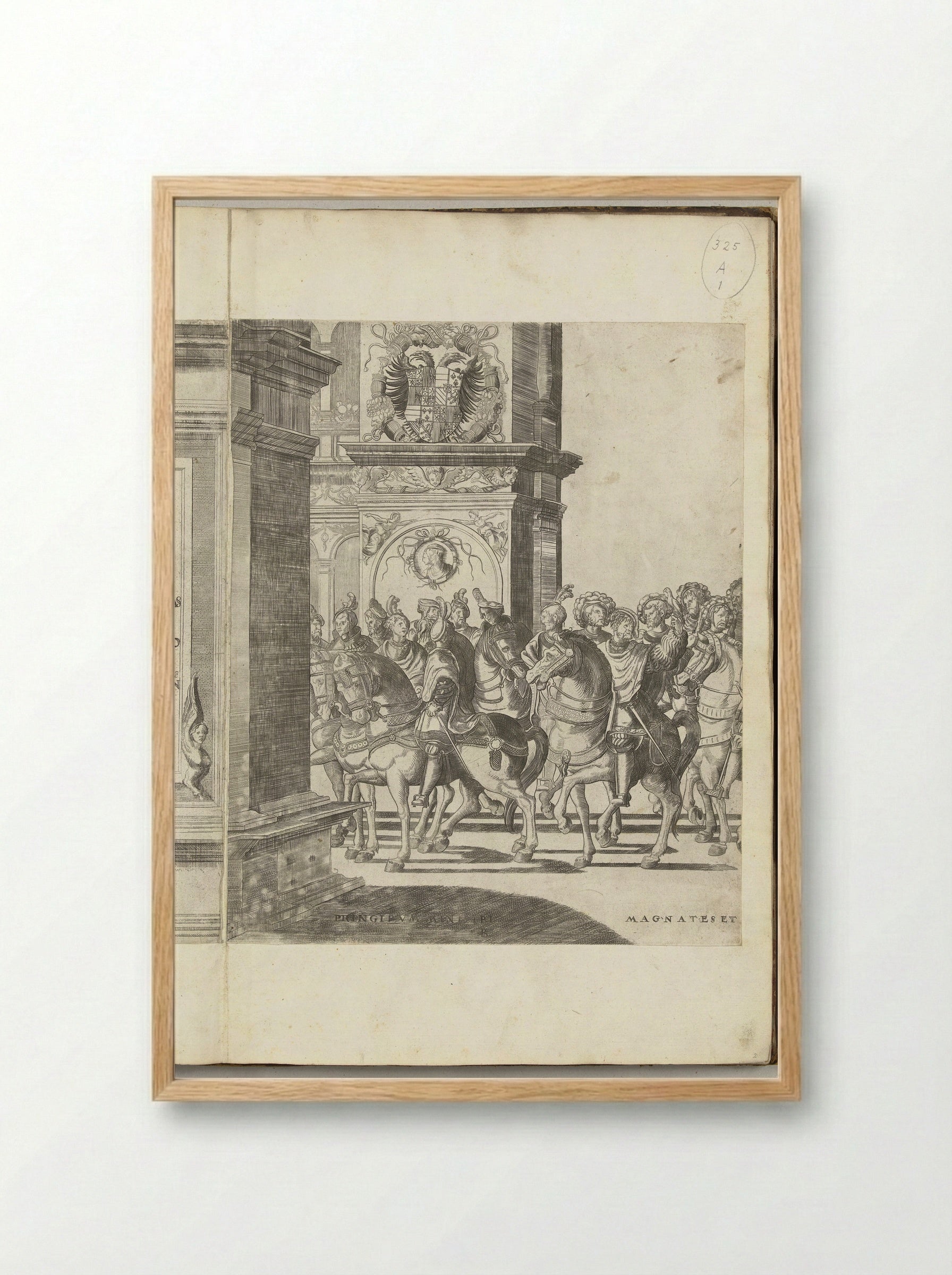 Kop van de stoet bij een triomfpoort, plaat B - Nicolaas Hogenberg - Framed Print Wood