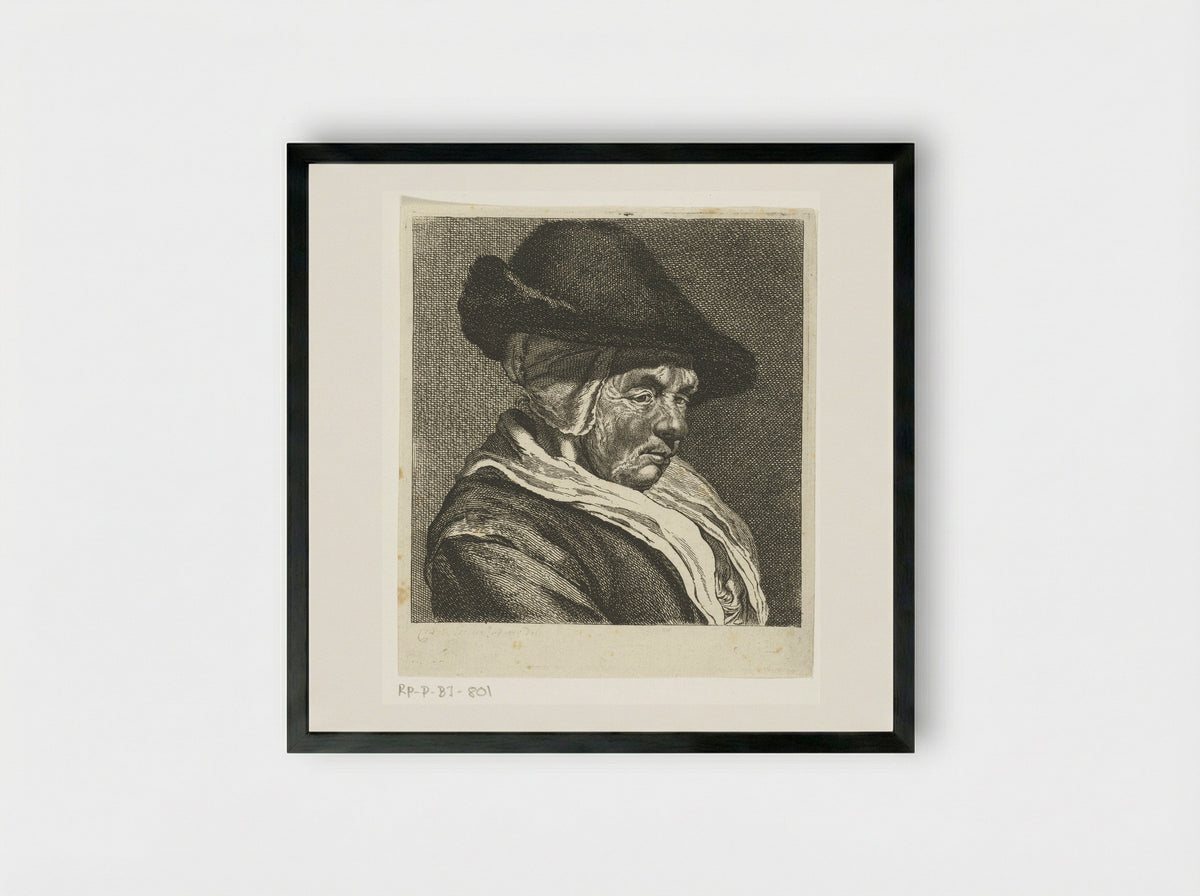 Kop van een oude vrouw met pet - Joannes Bemme - Framed Print Black