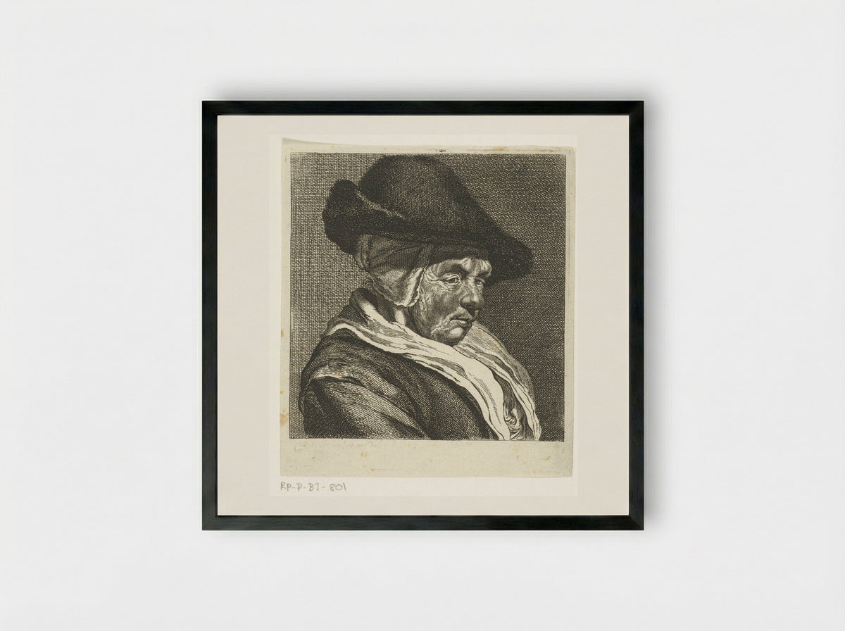 Kop van een oude vrouw met pet - Joannes Bemme - Framed Print Black