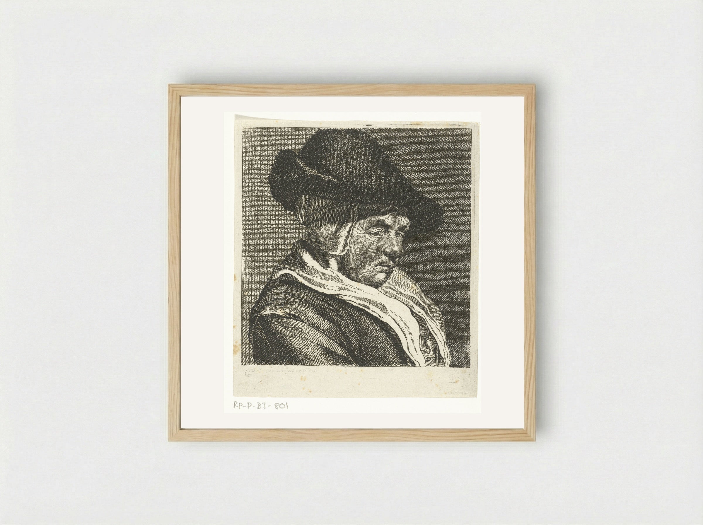 Kop van een oude vrouw met pet - Joannes Bemme - Framed Print Wood