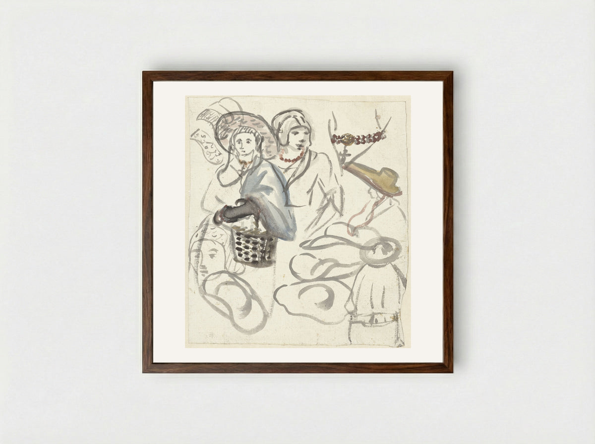 Kostuumstudies van boerinnen - Simon Andreas Krausz - Framed Print Dark Wood