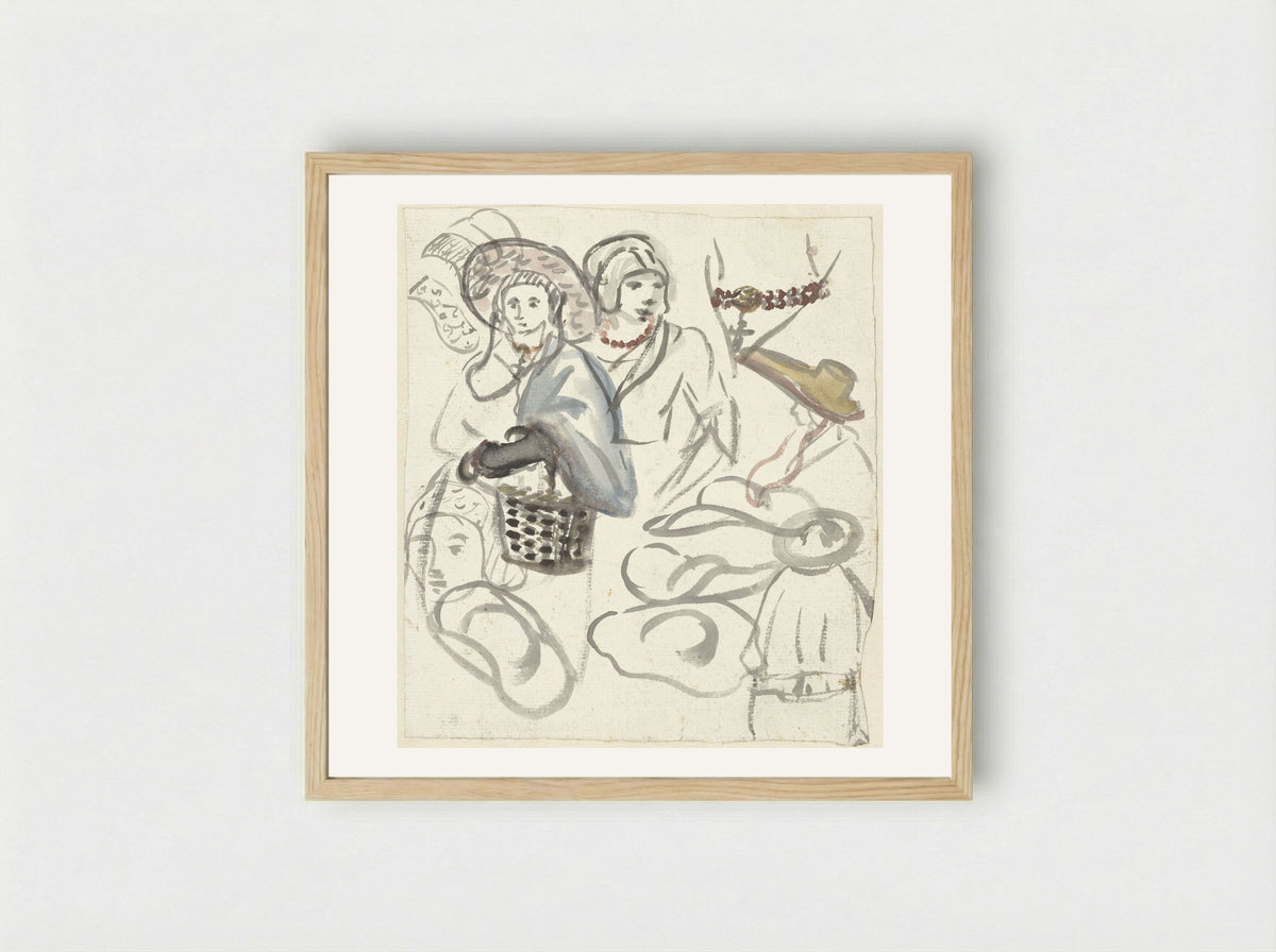 Kostuumstudies van boerinnen - Simon Andreas Krausz - Framed Print Wood