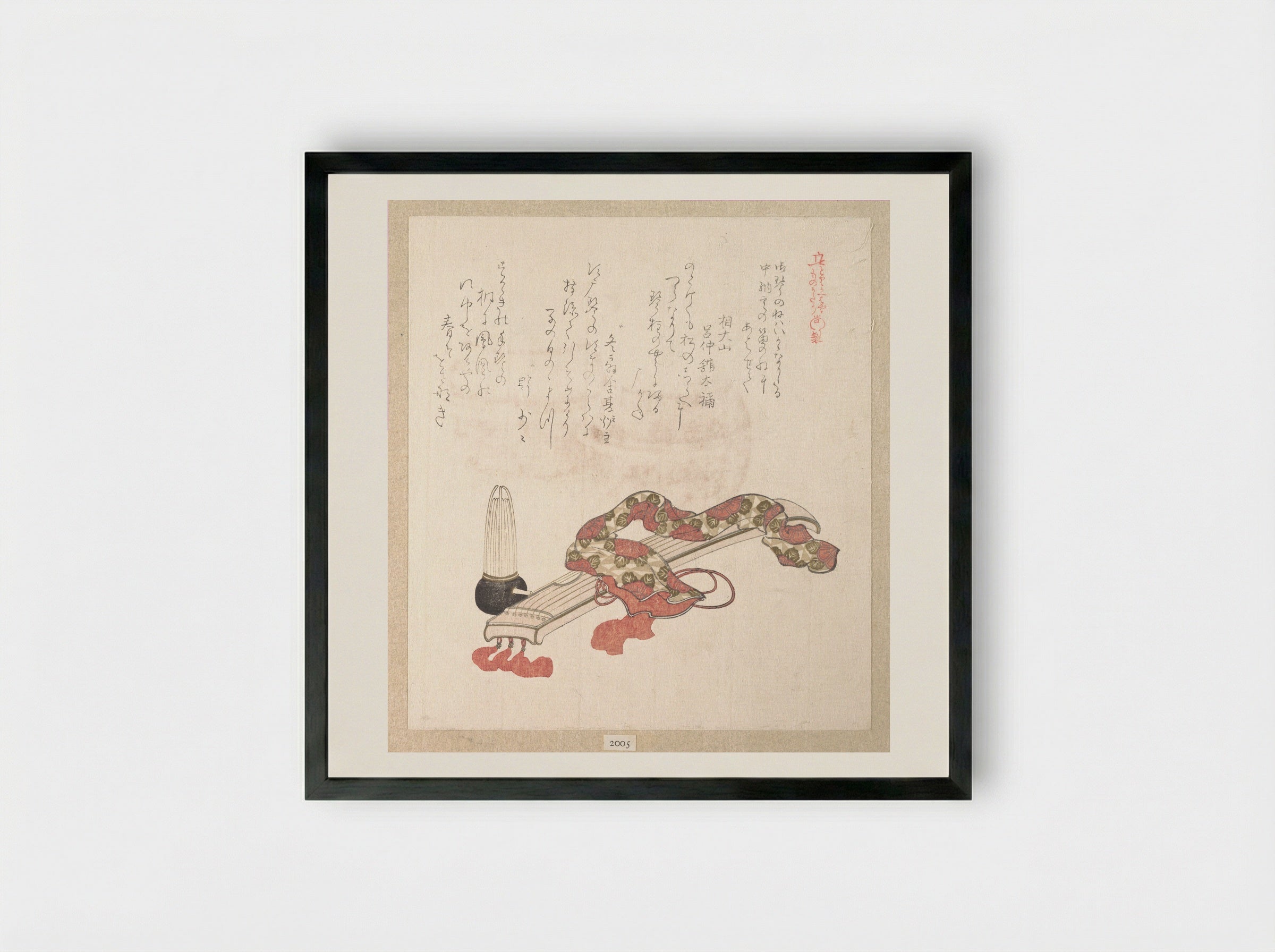 Koto (Japanese Harp) and Sho (Reed Organ) - Kubo Shunman - Framed Print Black