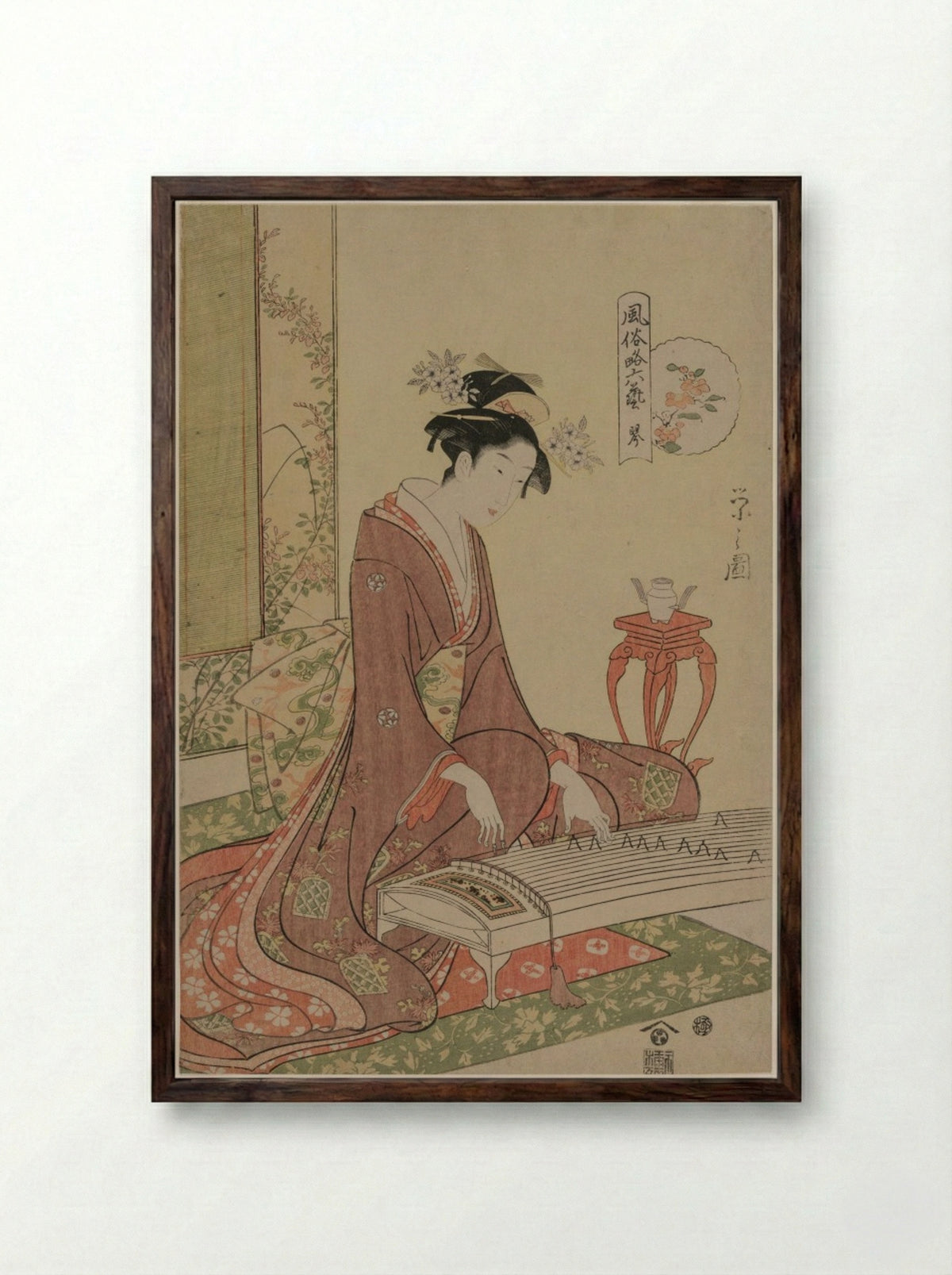 Koto from the series The Six Arts in Fashionable Guise - Chōbunsai Eishi - Framed Print Dark Wood