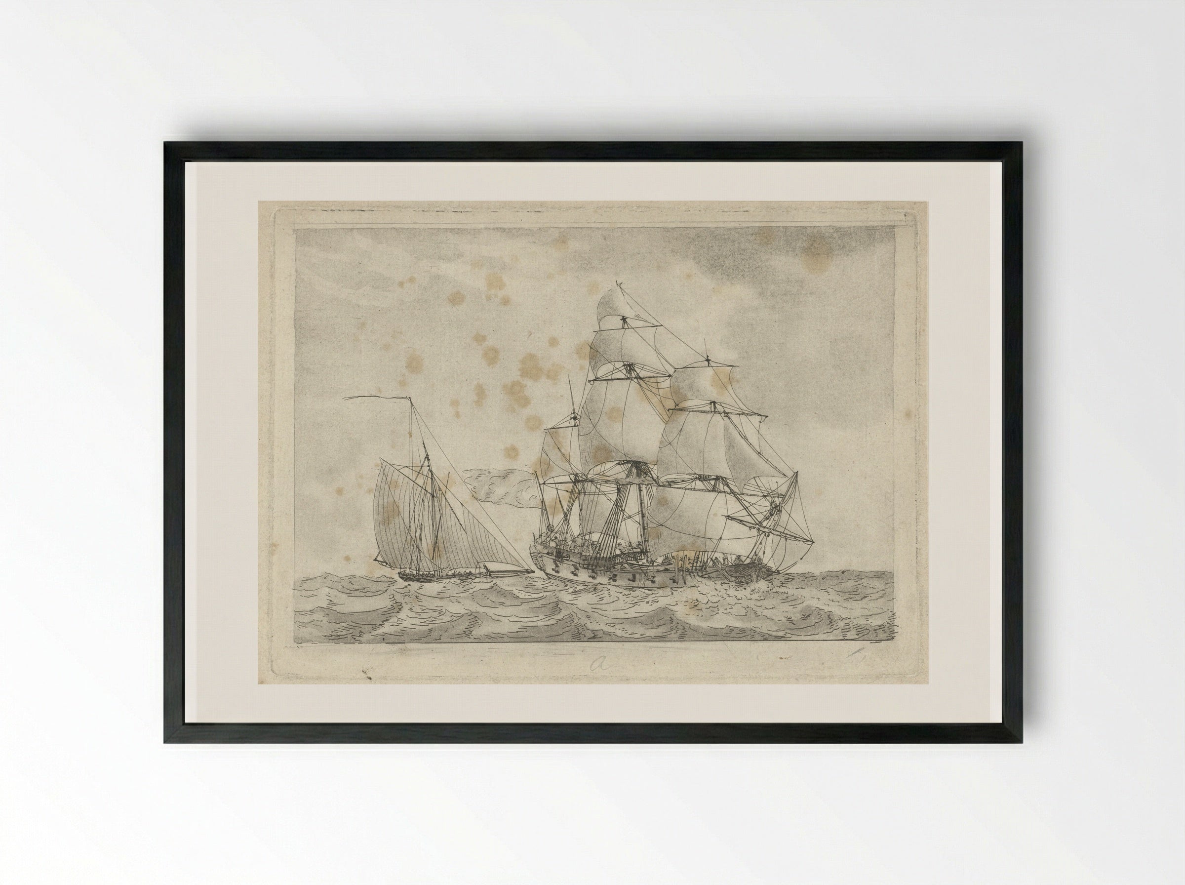 Kotter en een oorlogsfregat - Gerrit Groenewegen - Framed Print Black