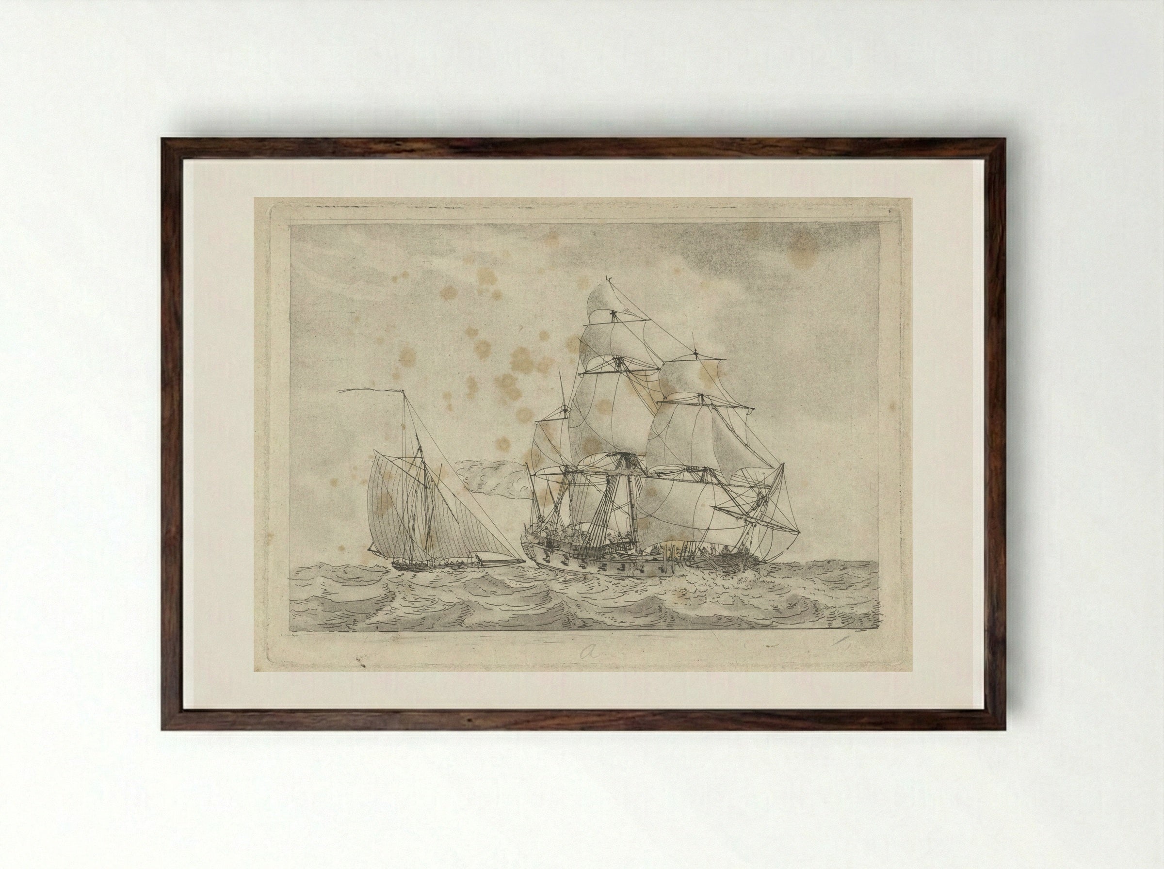 Kotter en een oorlogsfregat - Gerrit Groenewegen - Framed Print Dark Wood