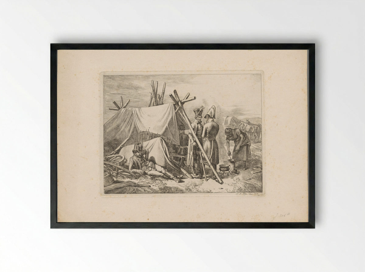 Kozakken koken bij hun kamp - Johann Adam Klein - Framed Print Black