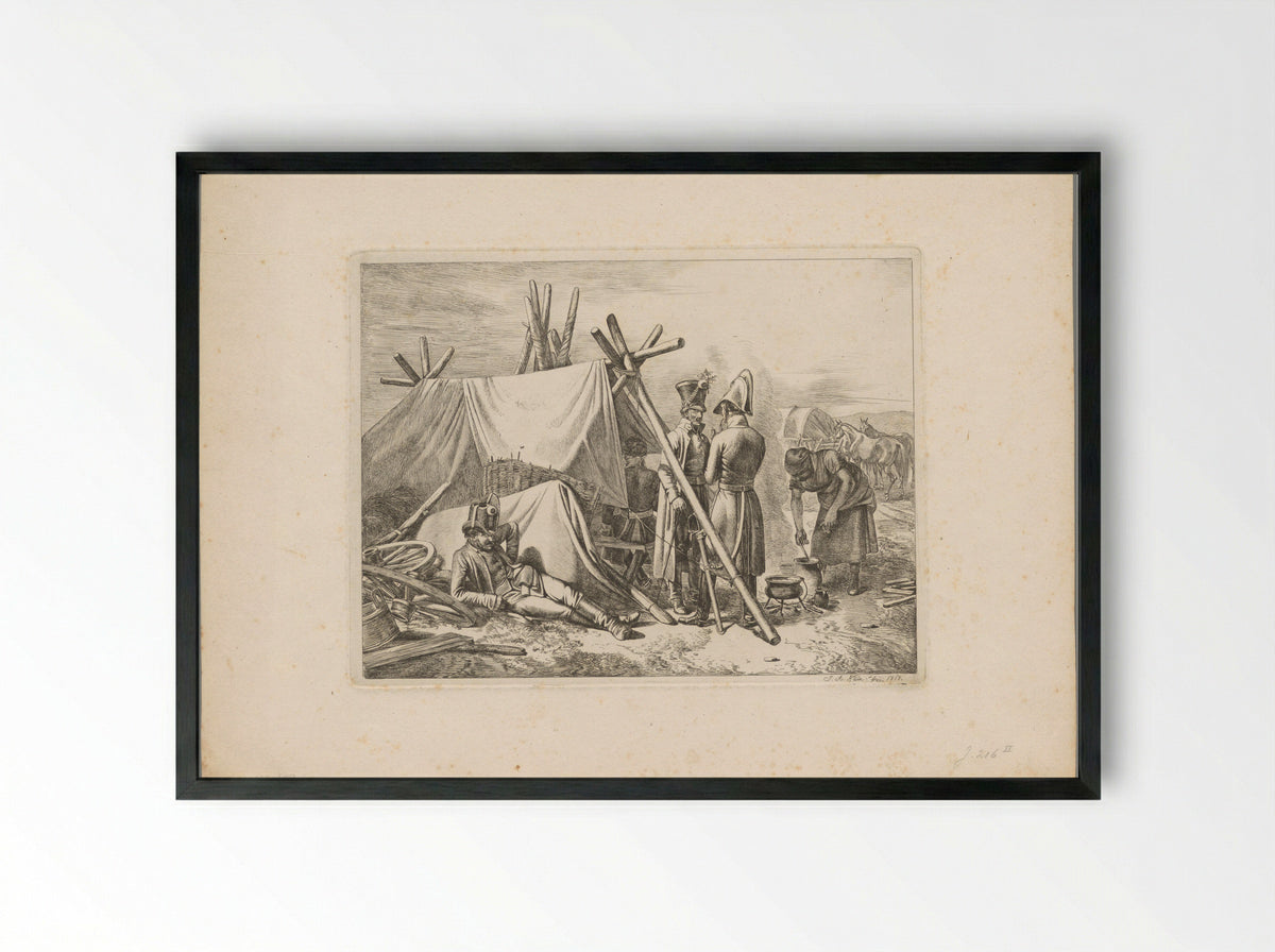 Kozakken koken bij hun kamp - Johann Adam Klein - Framed Print Black