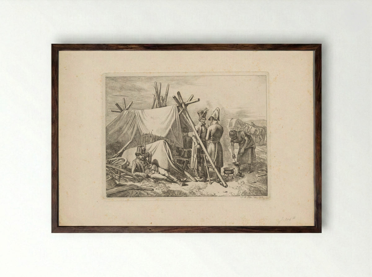 Kozakken koken bij hun kamp - Johann Adam Klein - Framed Print Dark Wood