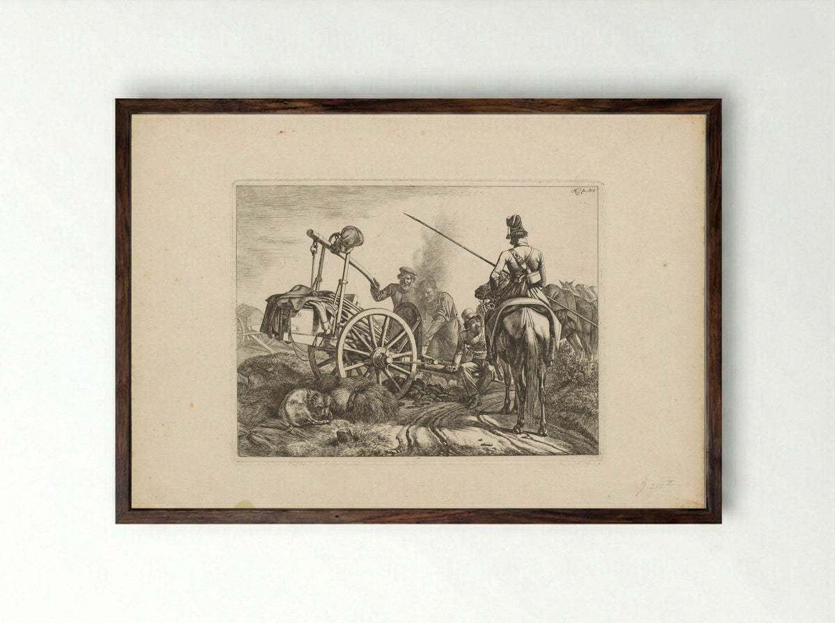 Kozakken te paard en een smid bij een trekkar - Domenico Artaria - Framed Print Dark Wood