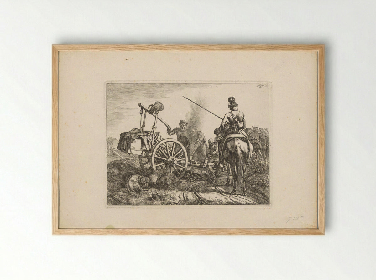 Kozakken te paard en een smid bij een trekkar - Domenico Artaria - Framed Print Wood