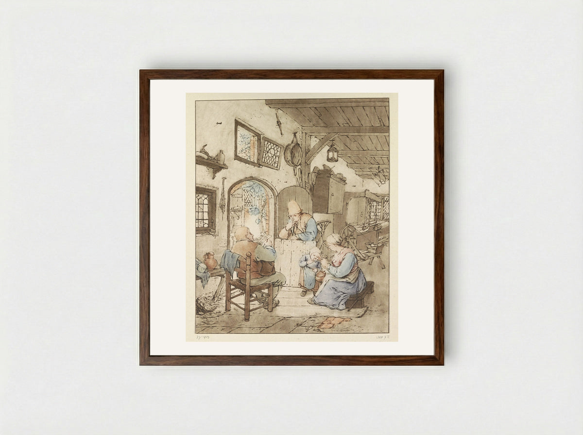 Krantlezer in interieur - Cornelis Ploos van Amstel - Framed Print Dark Wood