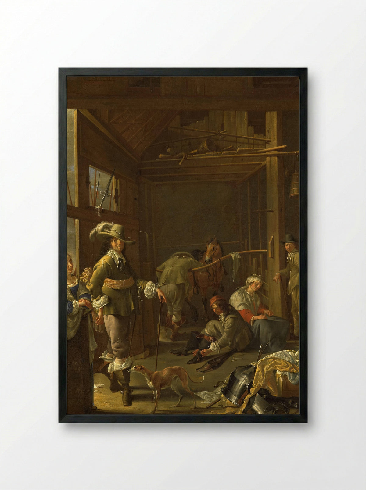 Krijgslieden in een paardestal - Jacob Duck - Framed Print Black
