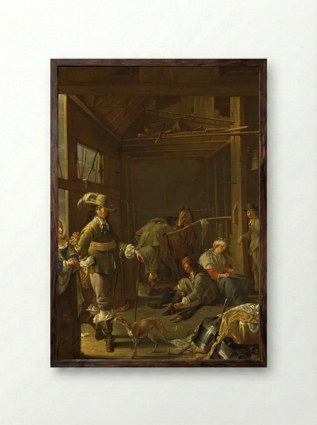 Krijgslieden in een paardestal - Jacob Duck - Framed Print Dark Wood