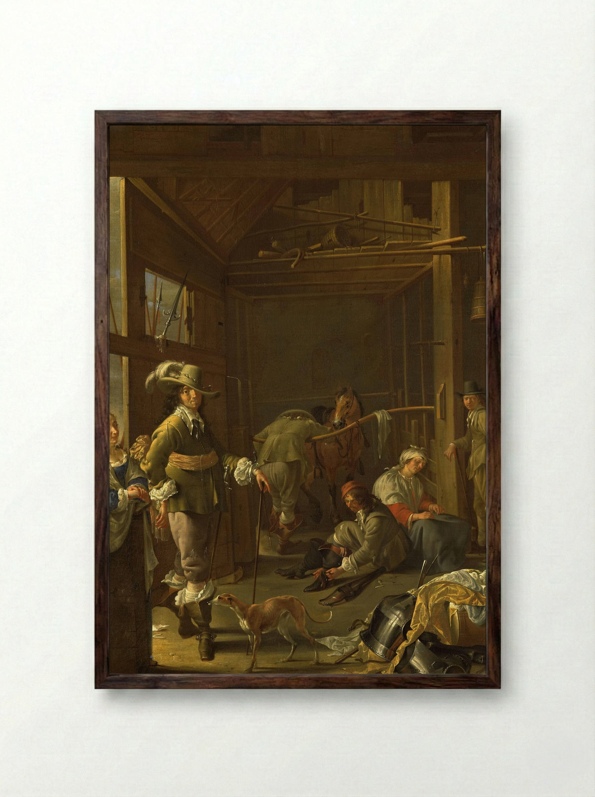 Krijgslieden in een paardestal - Jacob Duck - Framed Print Dark Wood