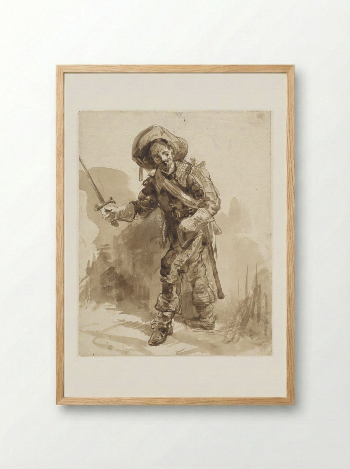 Krijgsman met getrokken zwaard - Jacobus Pelgrom - Framed Print Wood