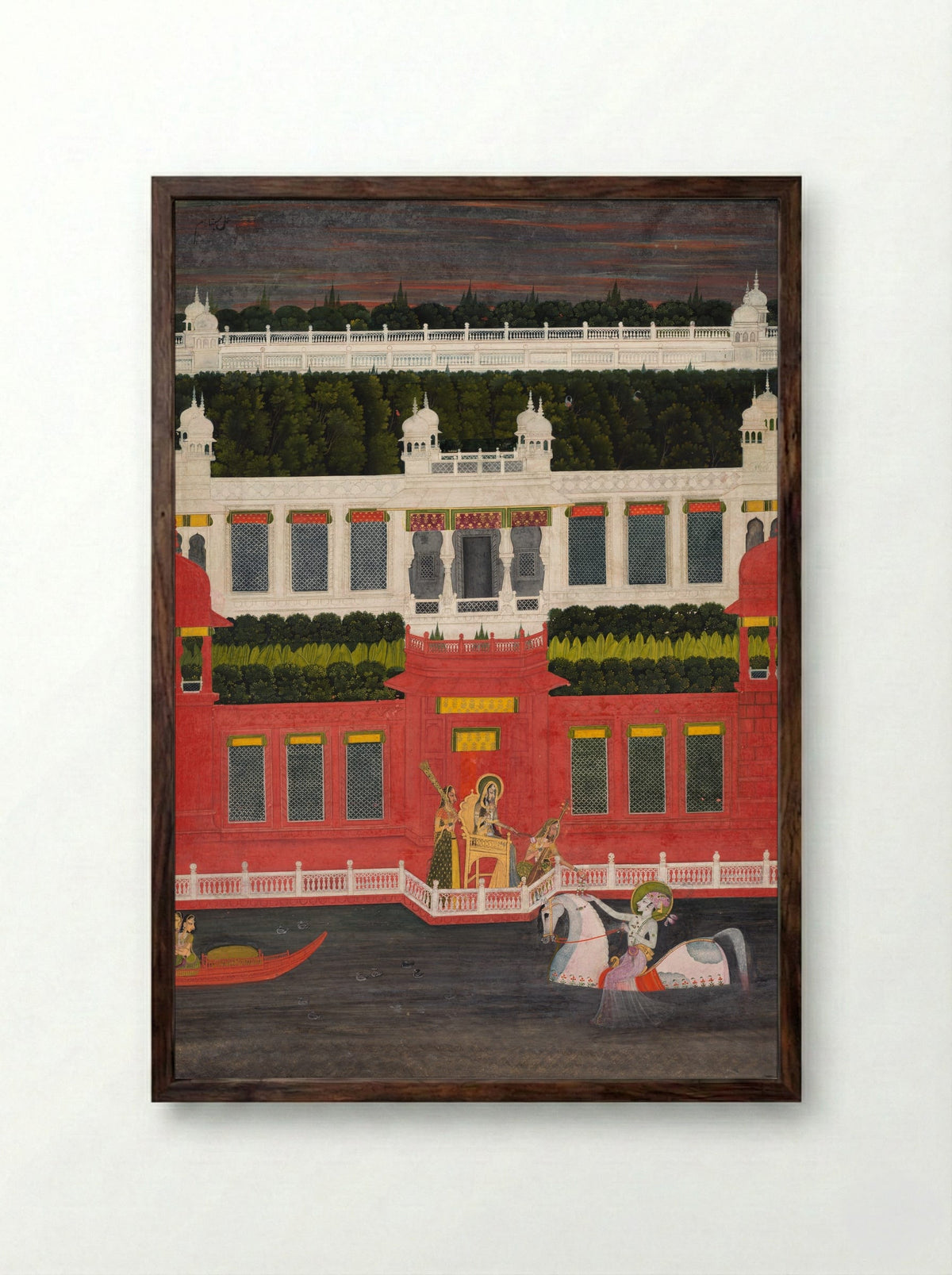 Krishna Receives a Flower Garland - Sitaram - Framed Print Dark Wood