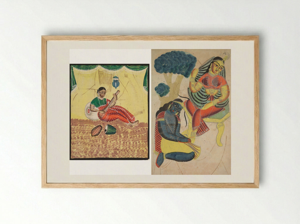 Krishna Stroking Radha's Feet - Fine Art Print - Framed Print Wood