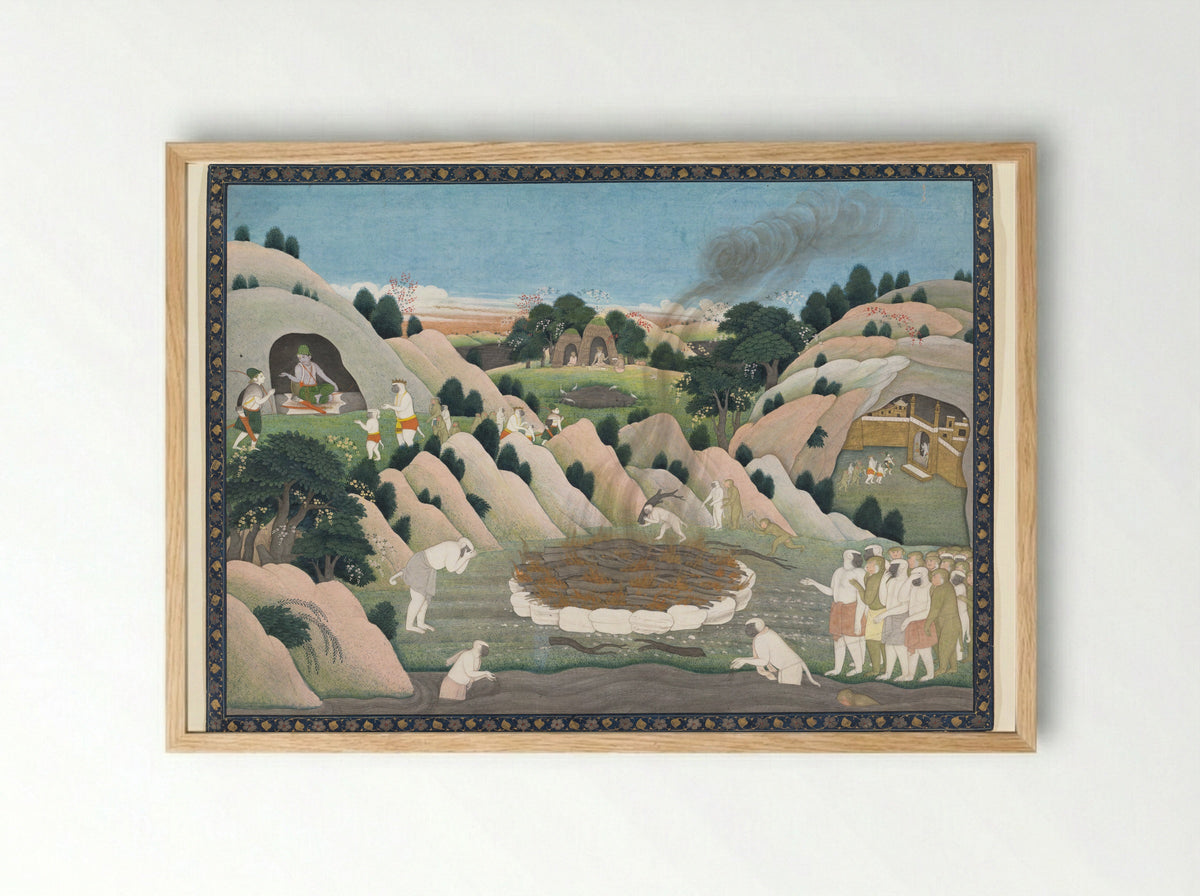 Krishna Subduing Kaliya, the Snake Demon - First generation after Manaku and Nainsukh - Framed Print Wood