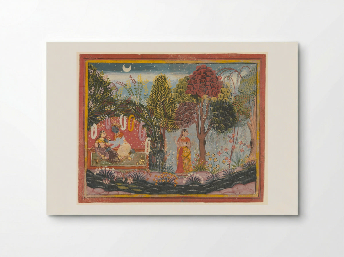 Krishna and Radha in a Bower - Sahibdin - Poster