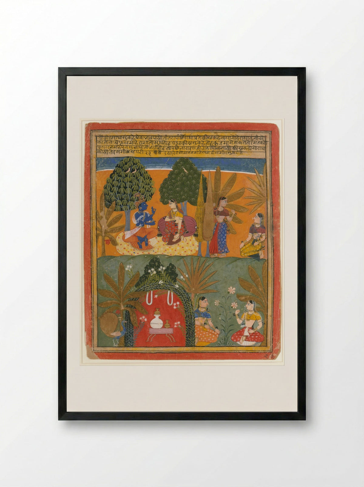 Krishna and Radha with Their Confidantes - Manohar - Framed Print Black