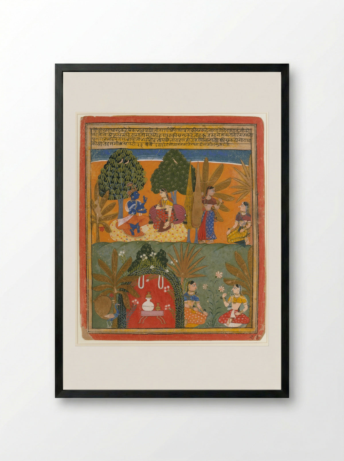 Krishna and Radha with Their Confidantes - Manohar - Framed Print Black