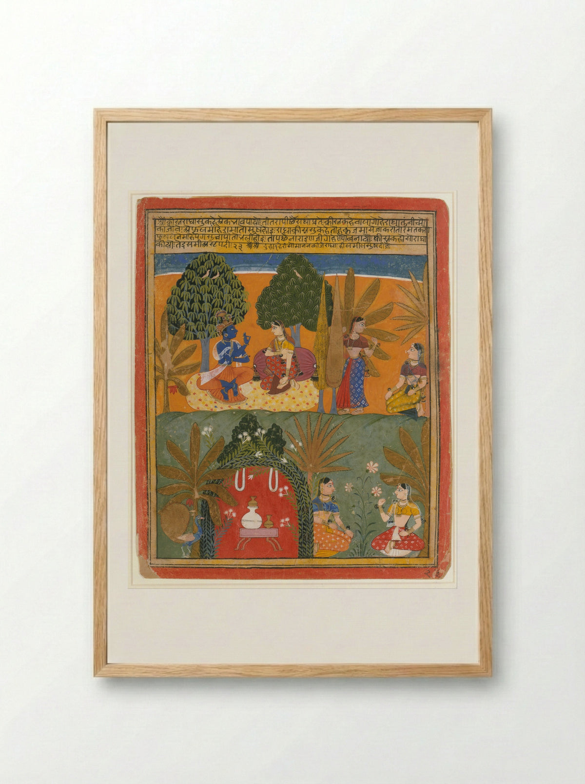 Krishna and Radha with Their Confidantes - Manohar - Framed Print Wood