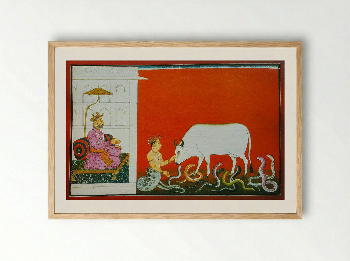 Krishna killing the crane demon Bakasura - Family of Manaku - Framed Print Wood
