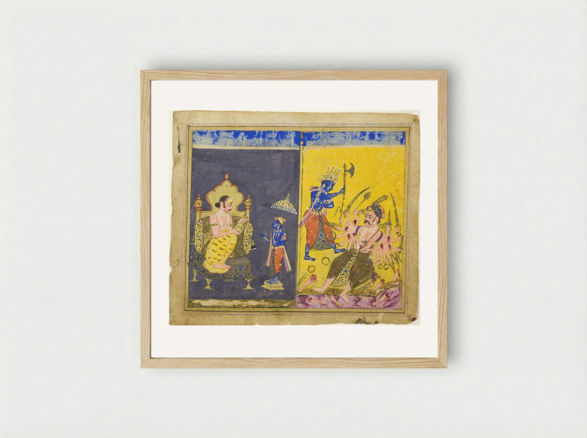 Krishna's Fifth and Sixth Avatars - Unknown Indian Artist - Framed Print Wood