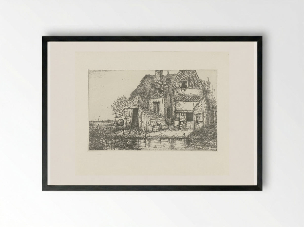 Krotwoning aan een beek - Jacobus Ludovicus Cornet - Framed Print Black