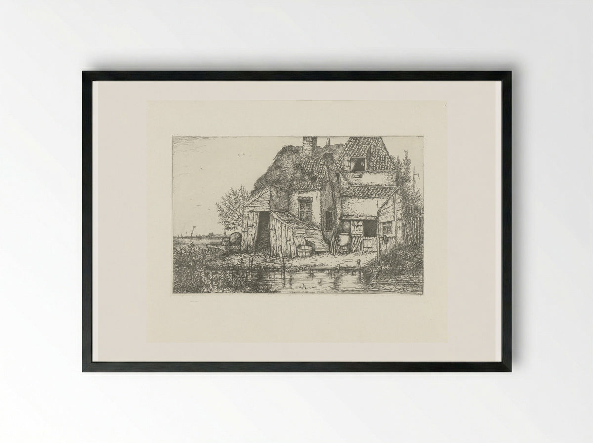 Krotwoning aan een beek - Jacobus Ludovicus Cornet - Framed Print Black