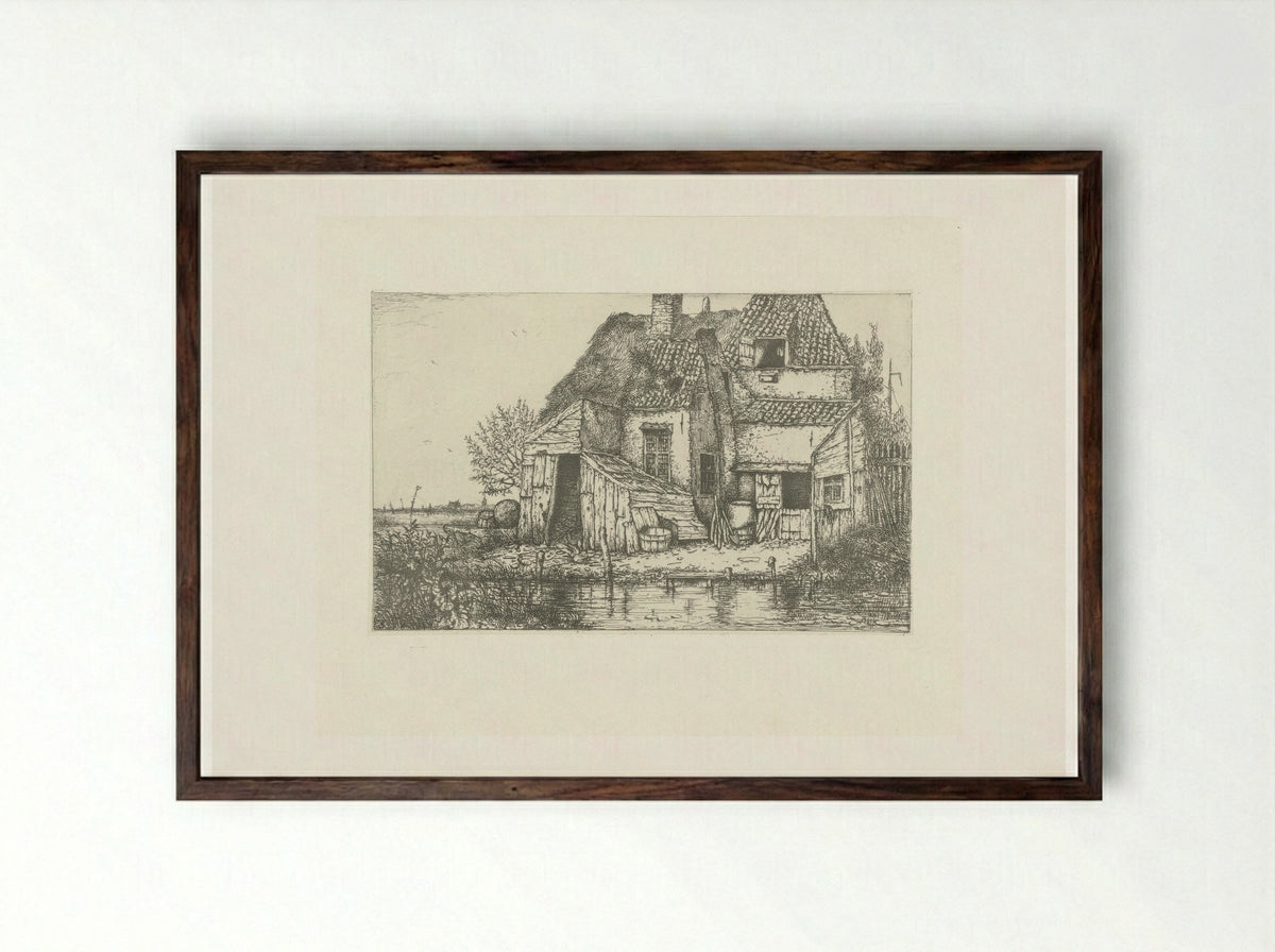 Krotwoning aan een beek - Jacobus Ludovicus Cornet - Framed Print Dark Wood