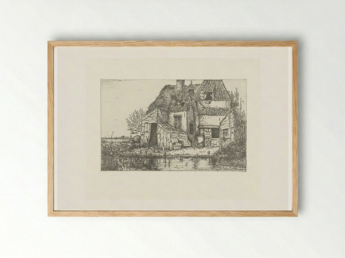 Krotwoning aan een beek - Jacobus Ludovicus Cornet - Framed Print Wood