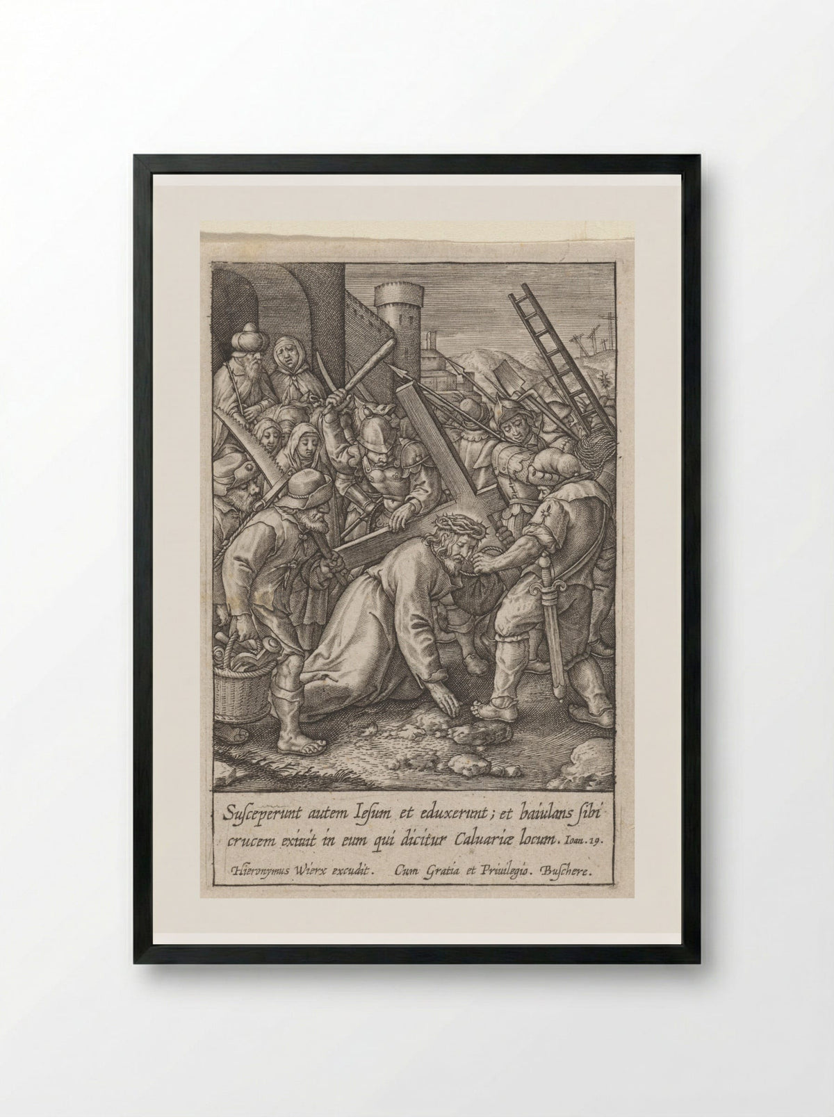 Kruisdraging - Hieronymus Wierix - Framed Print Black