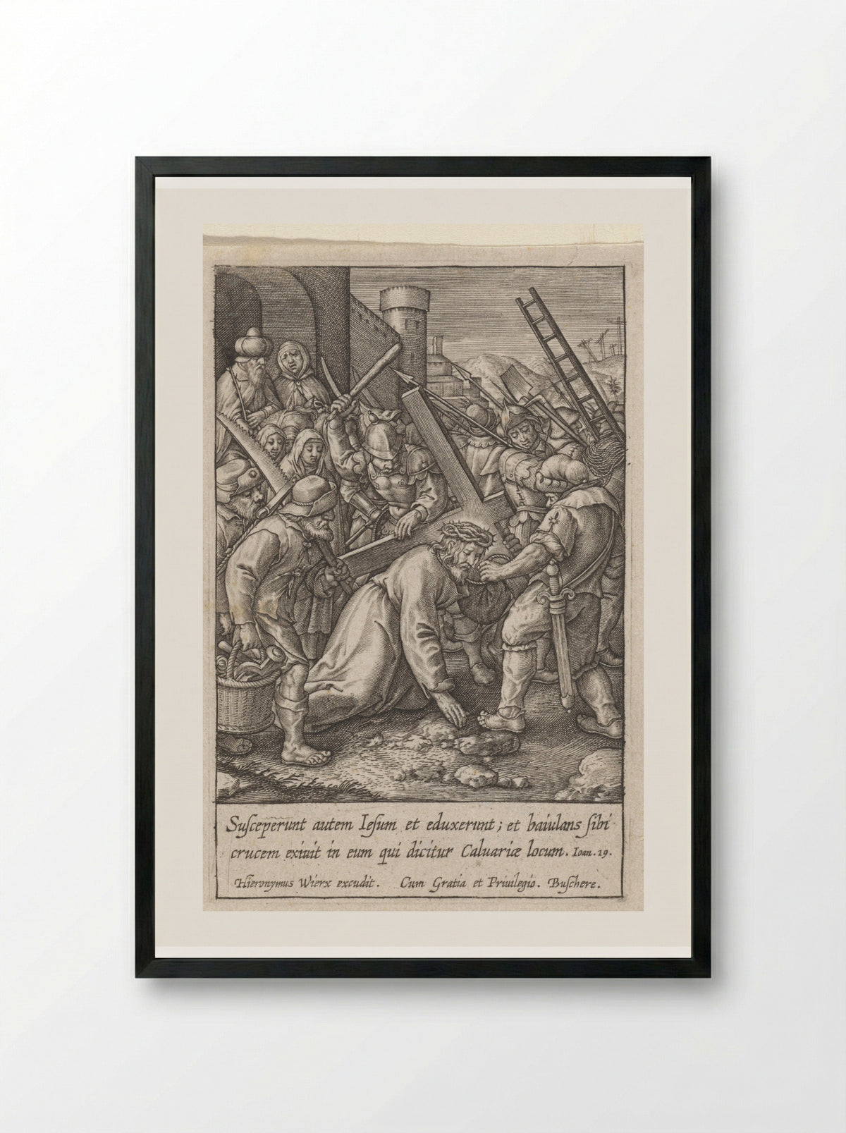 Kruisdraging - Hieronymus Wierix - Framed Print Black