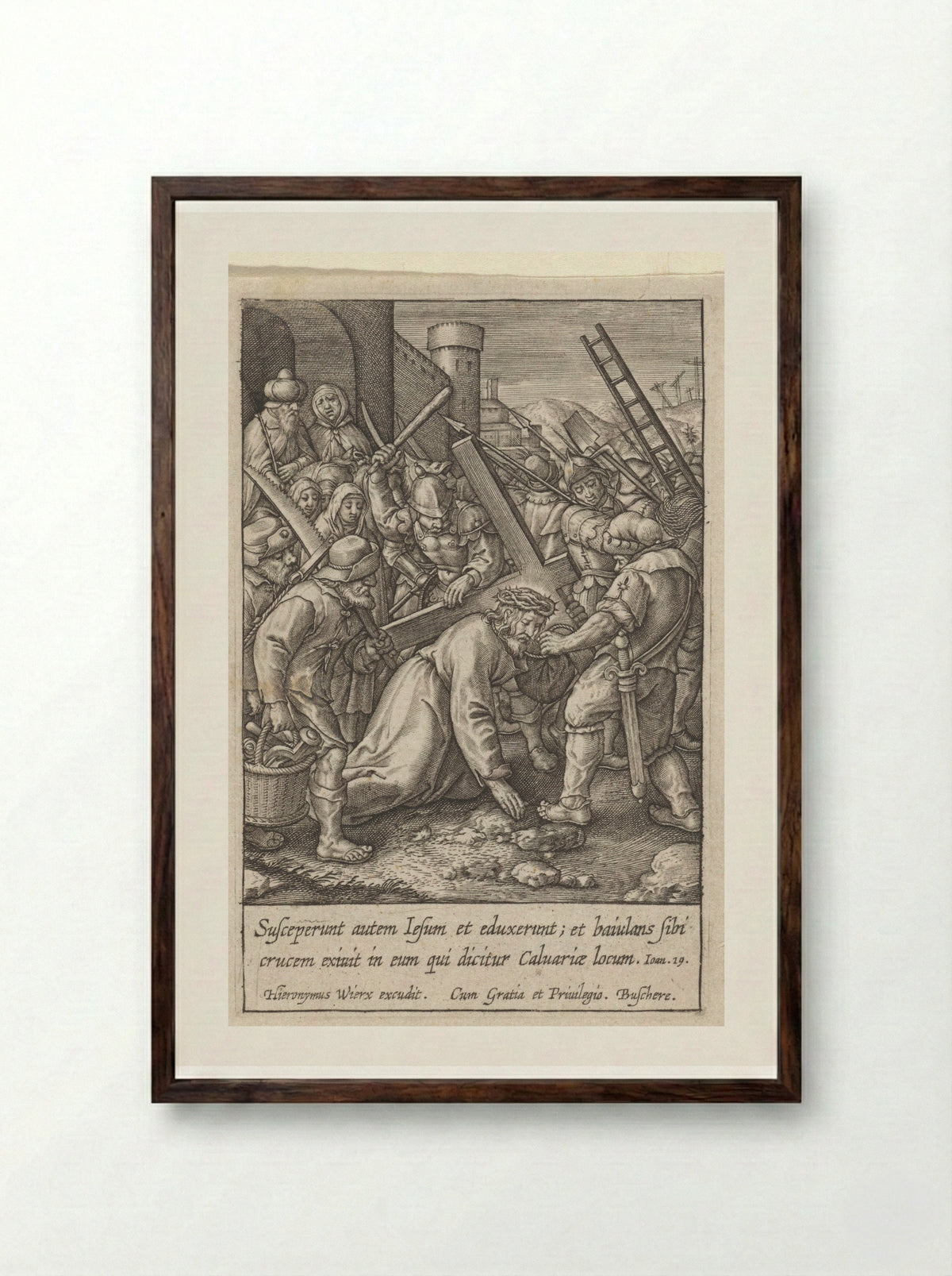 Kruisdraging - Hieronymus Wierix - Framed Print Dark Wood