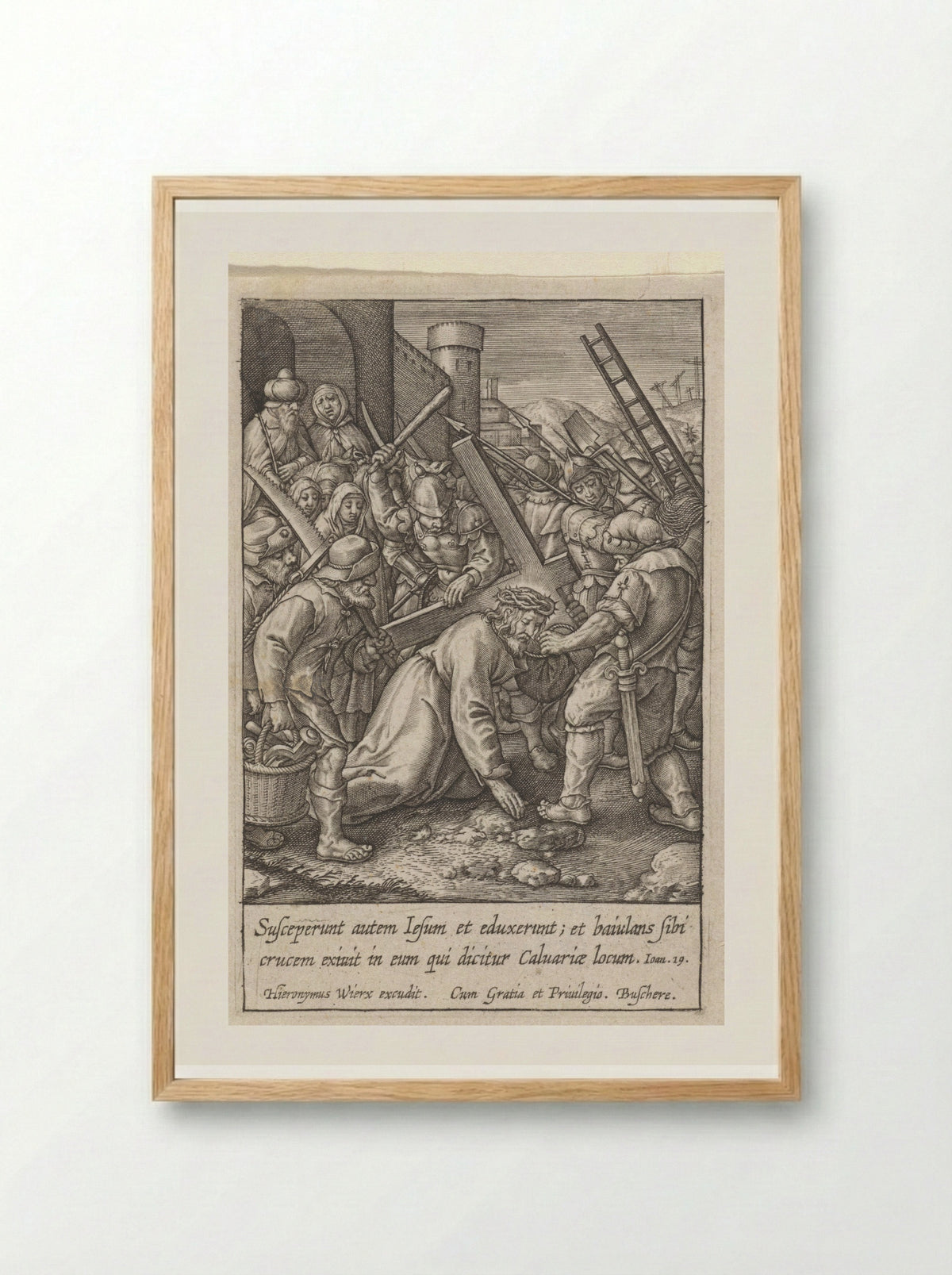 Kruisdraging - Hieronymus Wierix - Framed Print Wood