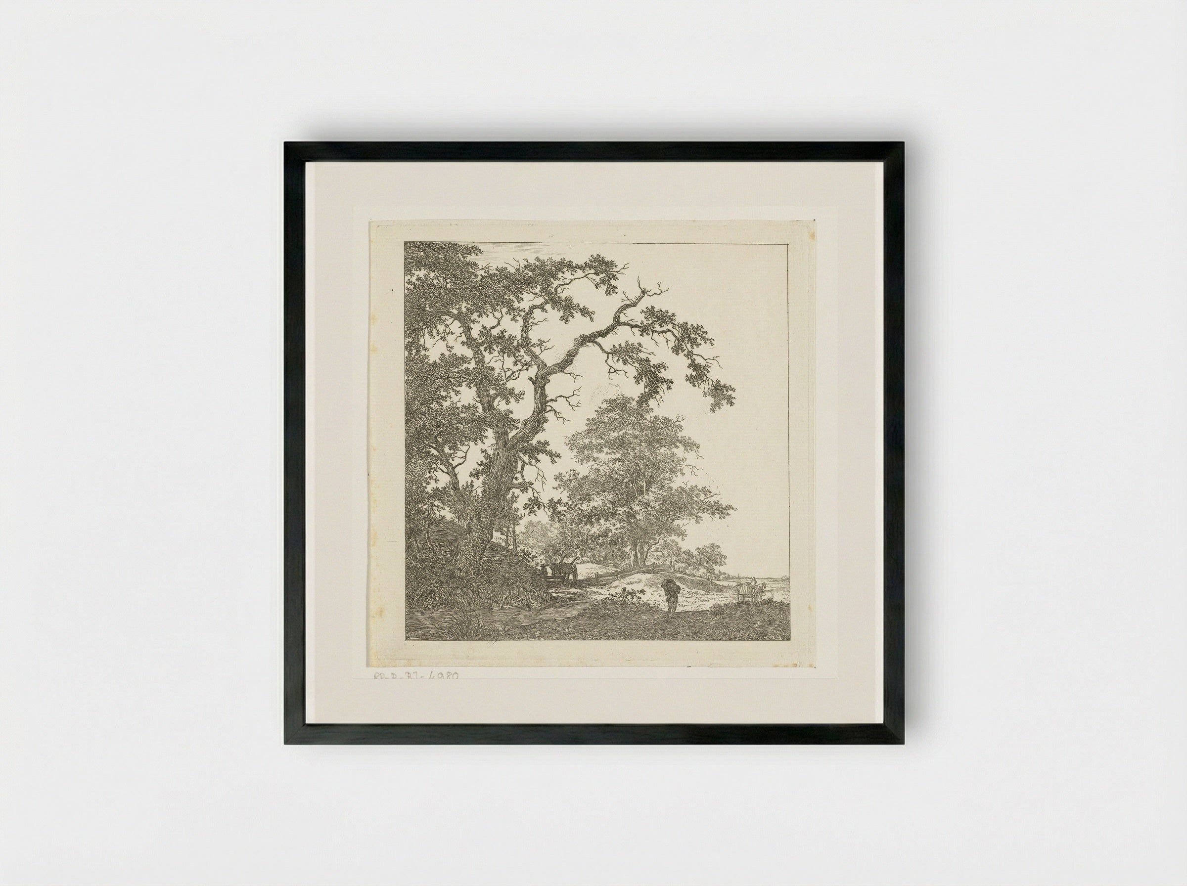 Kruisend zandpad met karren en man met pak op zijn rug - Hermanus van Brussel - Framed Print Black