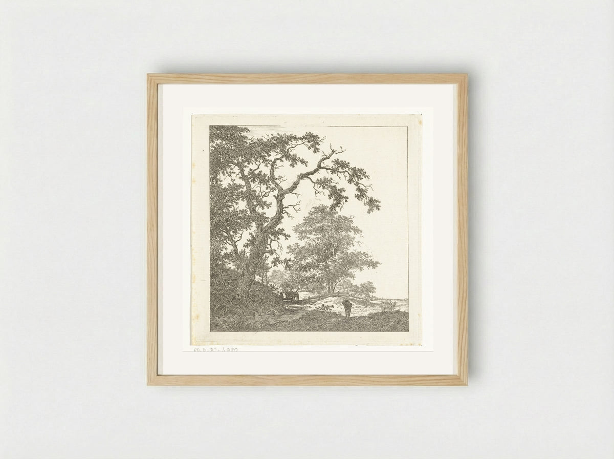 Kruisend zandpad met karren en man met pak op zijn rug - Hermanus van Brussel - Framed Print Wood
