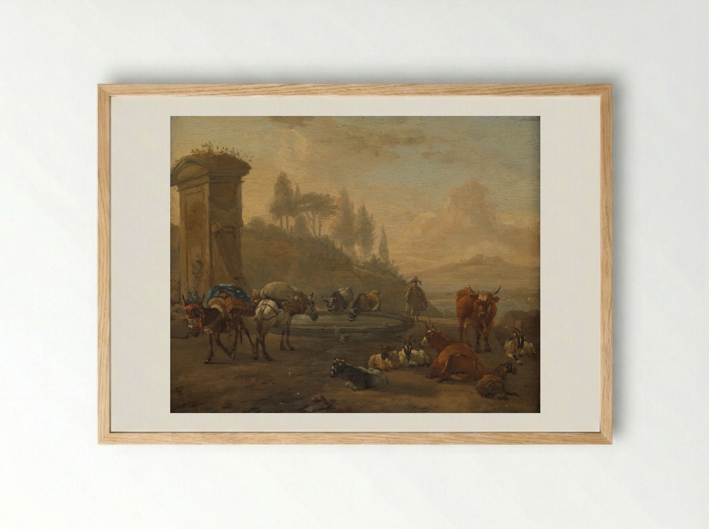 Kudde bij een fontein - Willem Romeyn - Framed Print Wood