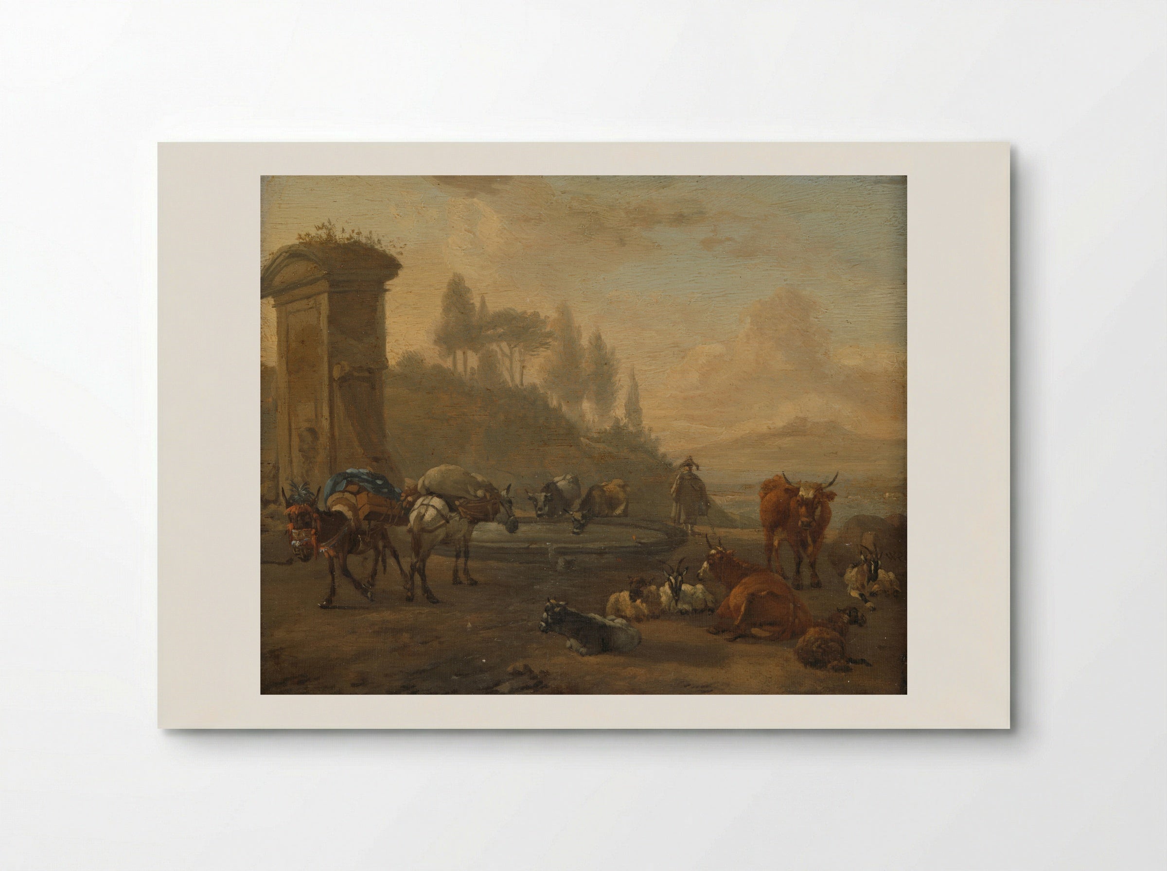 Kudde bij een fontein - Willem Romeyn - Poster