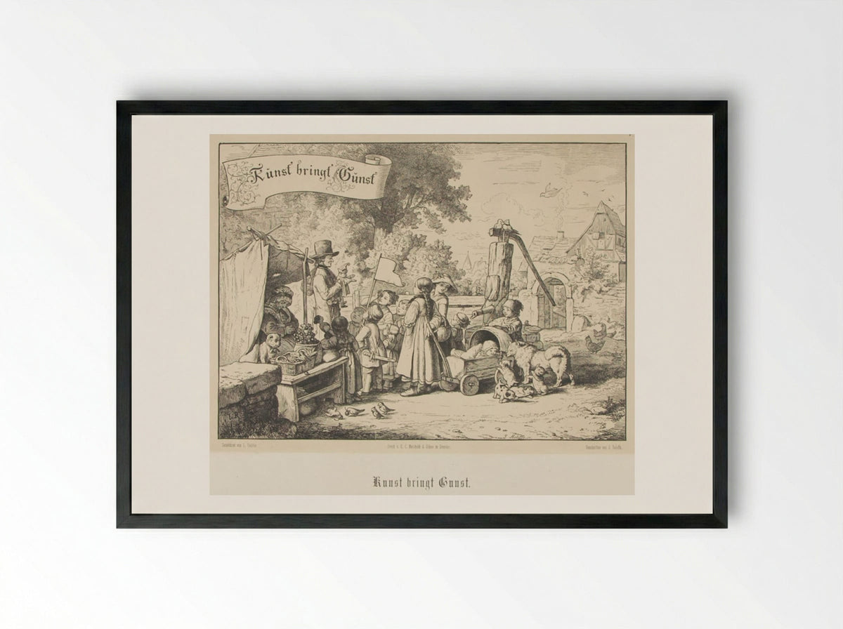 Kunst bringt Gunst - Adrian Ludwig Richter - Framed Print Black