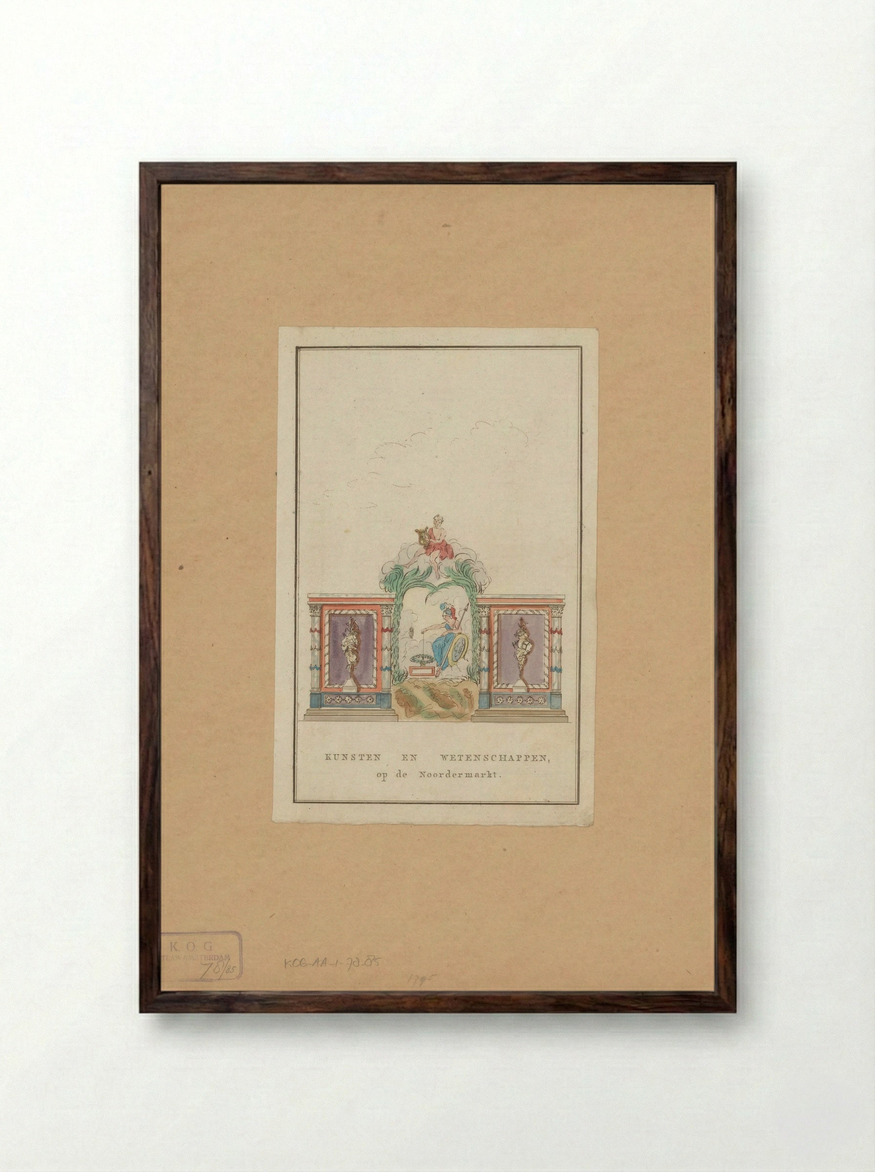 Kunsten en Wetenschappen, decoratie op de Noordermarkt te Amsterdam - Noach van der Meer (II) - Framed Print Dark Wood
