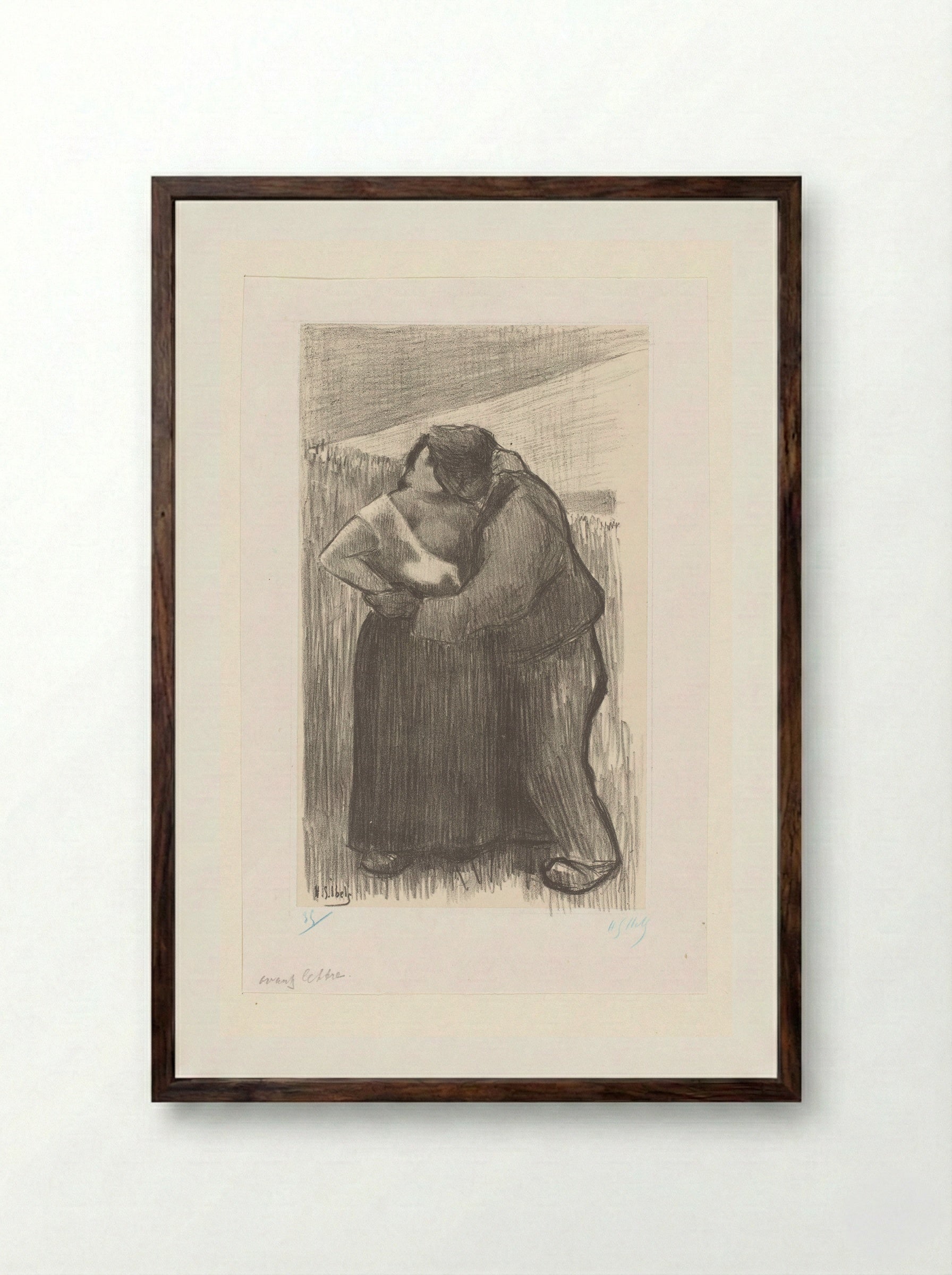 Kussend boerenpaar - Heinrich Stibbe - Framed Print Dark Wood