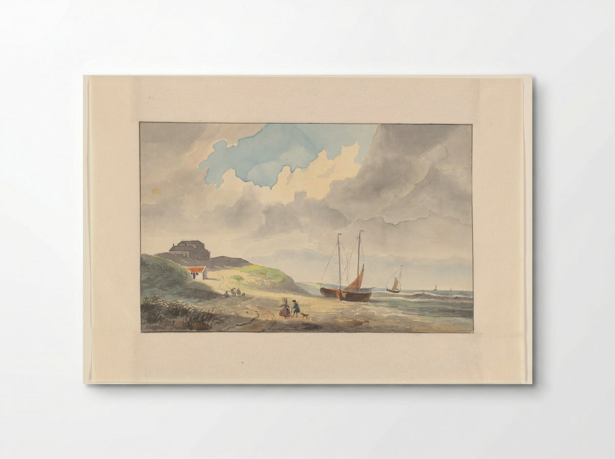 Kustgezicht met schepen op het strand - Johannes van Reijn - Poster