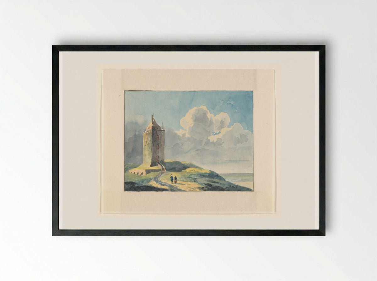Kustgezicht met vuurtoren - Johannes van Reijn - Framed Print Black