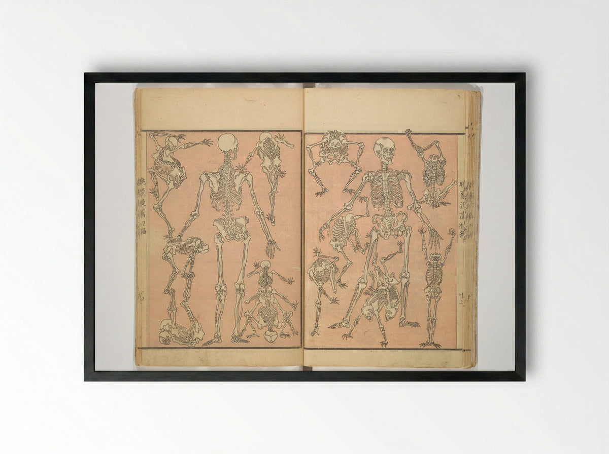 Kyōsai Manga (Skeletons) - Kawanabe Kyōsai - Framed Print Black